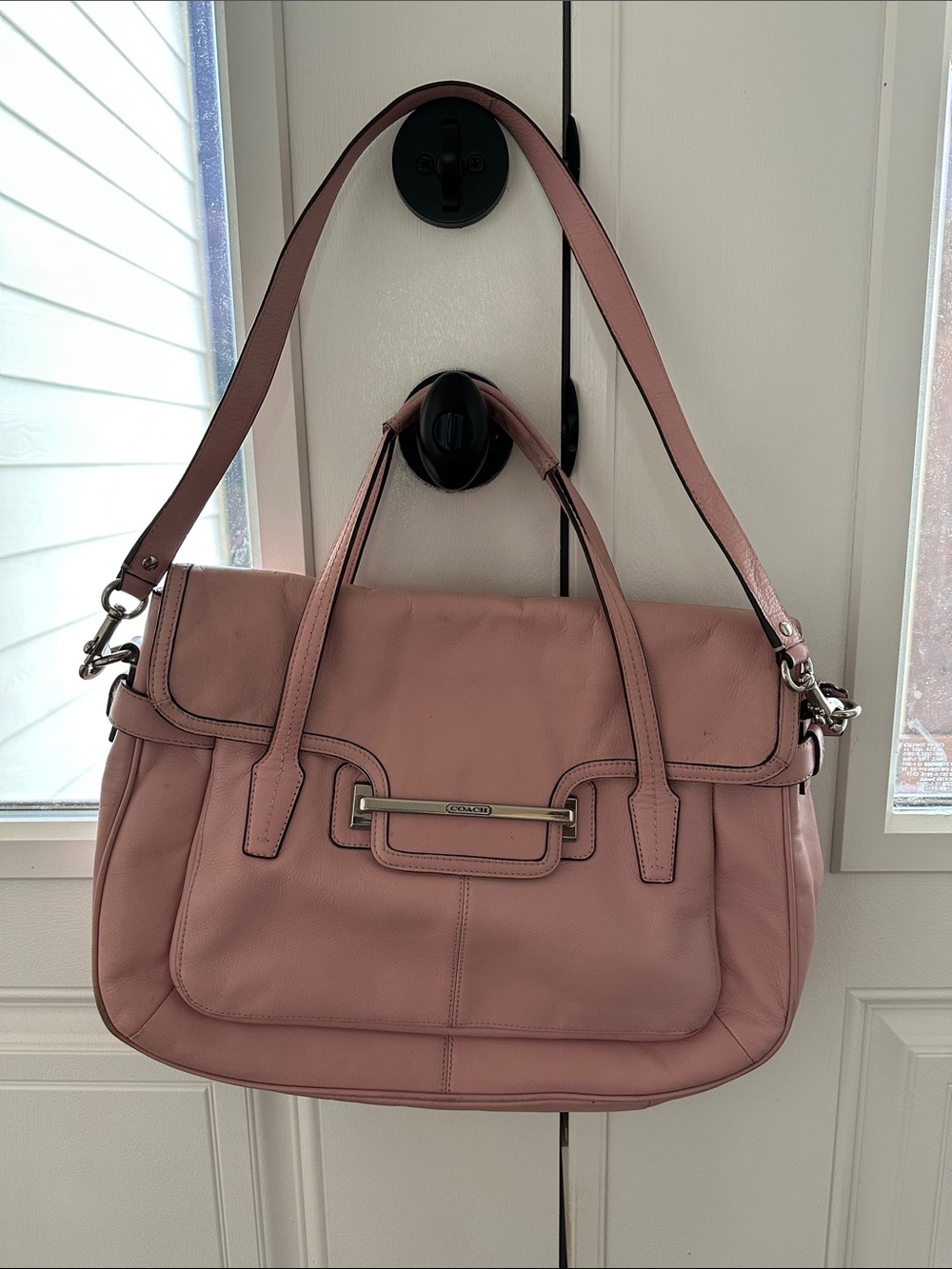 Coach Pink Leather Shoulder Satchel with Silver Hardware